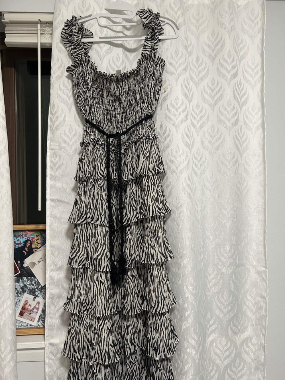 Zebra-Print Ruffle Tier Maxi Dress - Black/White